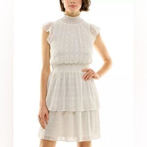BCX Juniors' Swiss-Dot Dress,New off white Short sleeves Smocked neckline  Large